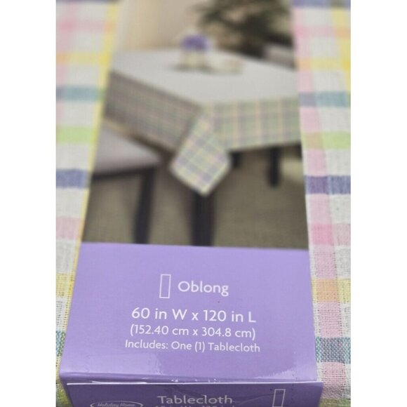 HOLIDAY HOME Spring Easter Cotton Bunny Trails Plaid Tablecloth 60” X 120” - Picture 6 of 14